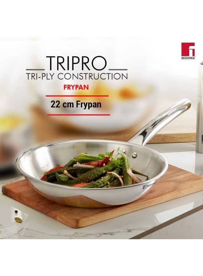 Bergner Tripro 4-Pc Triply Stainless Steel Cookware Set, 24cm (3.1L) Stir Fry Pan with Lid, 22cm Frying Pan, 16cm (1.7L) Saucepan, Less Oil Use Healthy Cooking Set, Even Heating, Induction & Gas Ready - Image 5